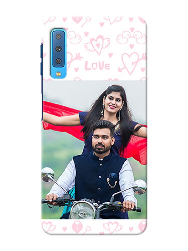 Custom Samsung Galaxy A7 (2018) personalized phone covers: Pink Flying Heart Design