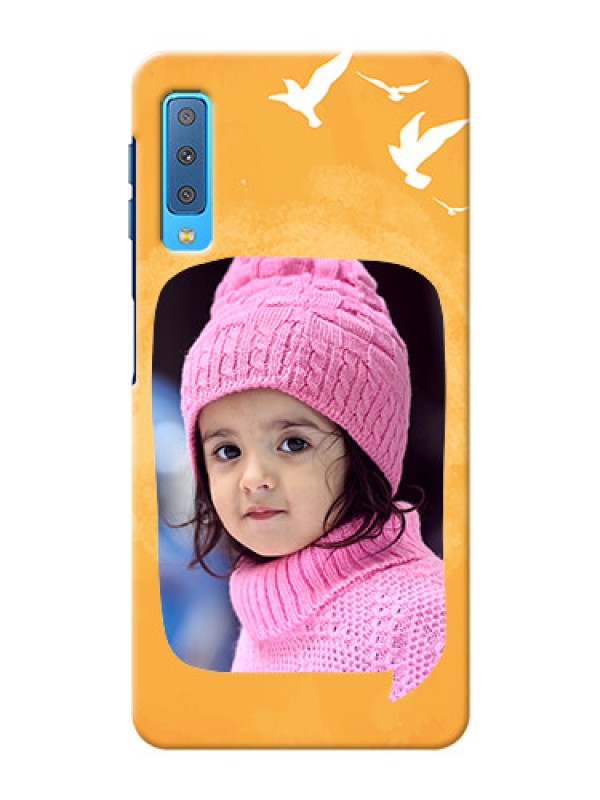 Custom Samsung Galaxy A7 (2018) Phone Covers: Water Color Design with Bird Icons