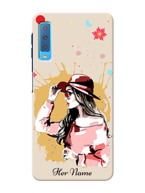 Custom Galaxy A7 2018 Back Covers: Women with pink hat  Design