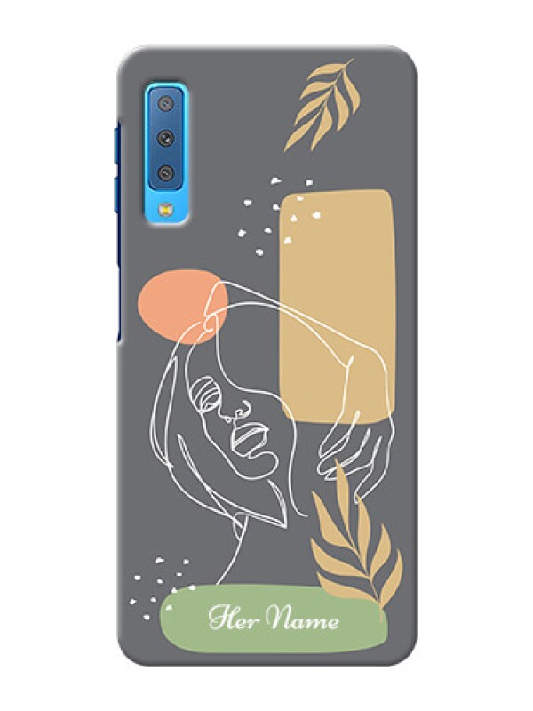 Custom Galaxy A7 2018 Phone Back Covers: Gazing Woman line art Design