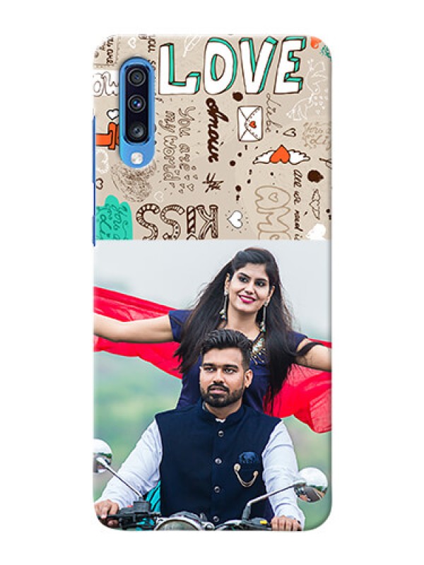 Custom Galaxy A70 Personalised mobile covers: Love Doodle Pattern 