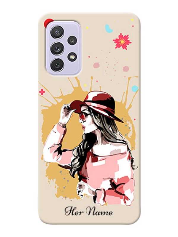 Custom Galaxy A72 Back Covers: Women with pink hat  Design