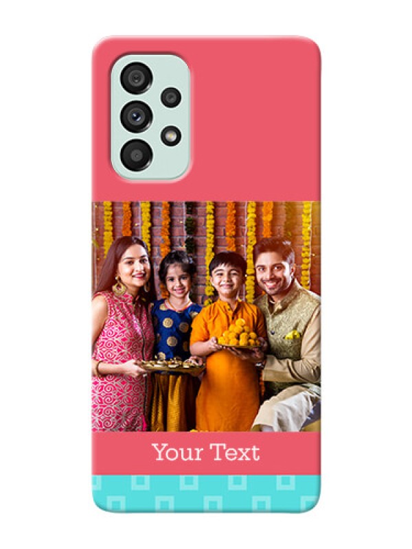 Custom Galaxy A73 5G Mobile Back Covers: Peach & Blue Color Design