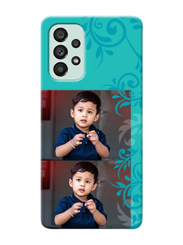 Custom Galaxy A73 5G Mobile Cases with Photo and Green Floral Design 