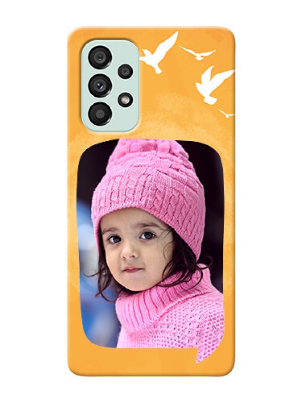 Custom Galaxy A73 5G Phone Covers: Water Color Design with Bird Icons