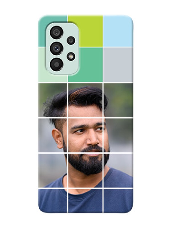 Custom Galaxy A73 5G personalised phone covers with white box pattern 