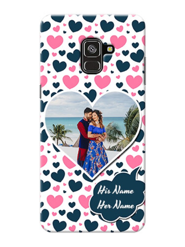 Custom Galaxy A8 Plus 2018 Mobile Covers Online: Pink & Blue Heart Design