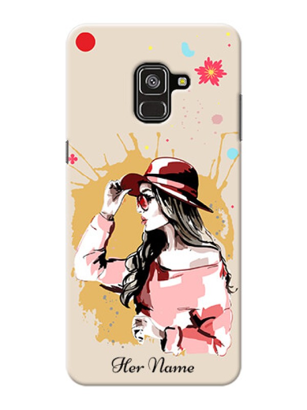 Custom Galaxy A8 Plus 2018 Back Covers: Women with pink hat  Design