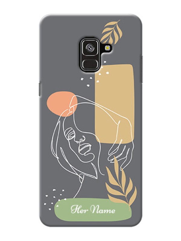 Custom Galaxy A8 Plus 2018 Phone Back Covers: Gazing Woman line art Design