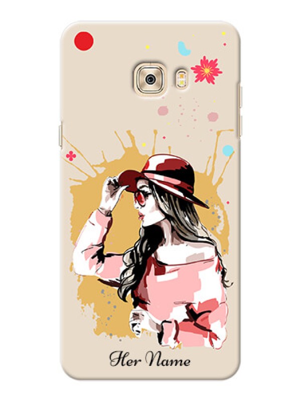 Custom Galaxy C7 Pro Back Covers: Women with pink hat  Design