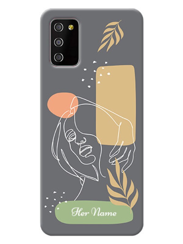 Custom Galaxy F02S Phone Back Covers: Gazing Woman line art Design