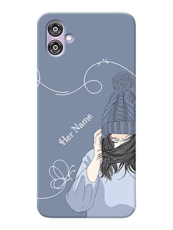 Custom Galaxy F04 Custom Mobile Case with Girl in winter outfit Design