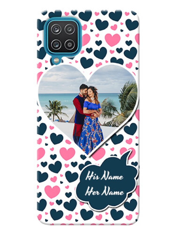Custom Galaxy F12 Mobile Covers Online: Pink & Blue Heart Design