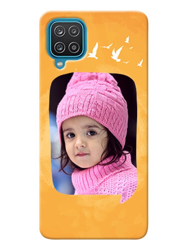 Custom Galaxy F12 Phone Covers: Water Color Design with Bird Icons