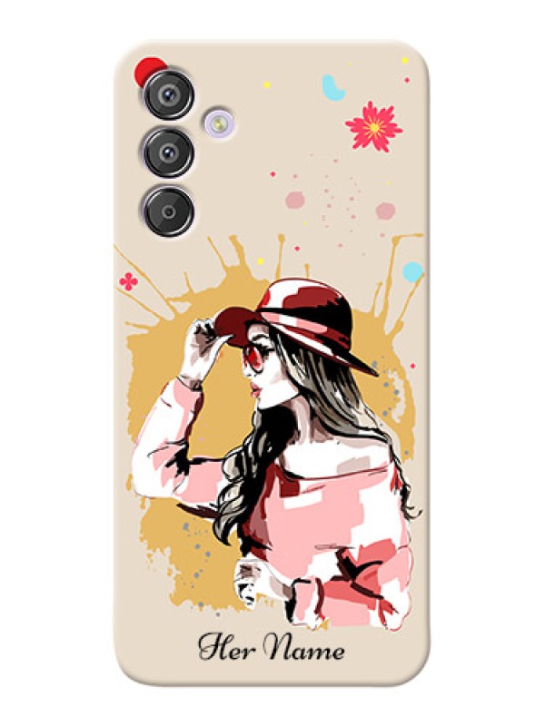 Custom Galaxy F15 5G Photo Printing on Case with Women with pink hat Design