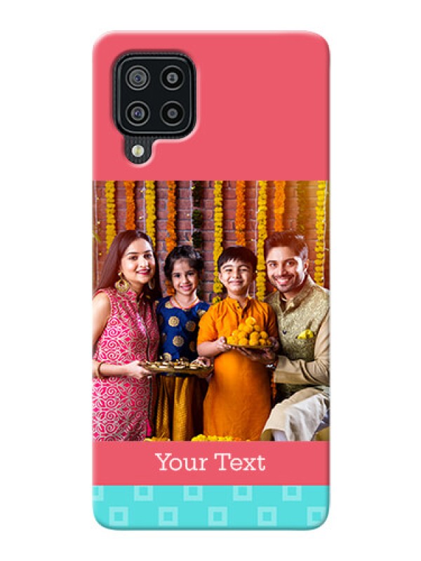 Custom Galaxy F22 Mobile Back Covers: Peach & Blue Color Design