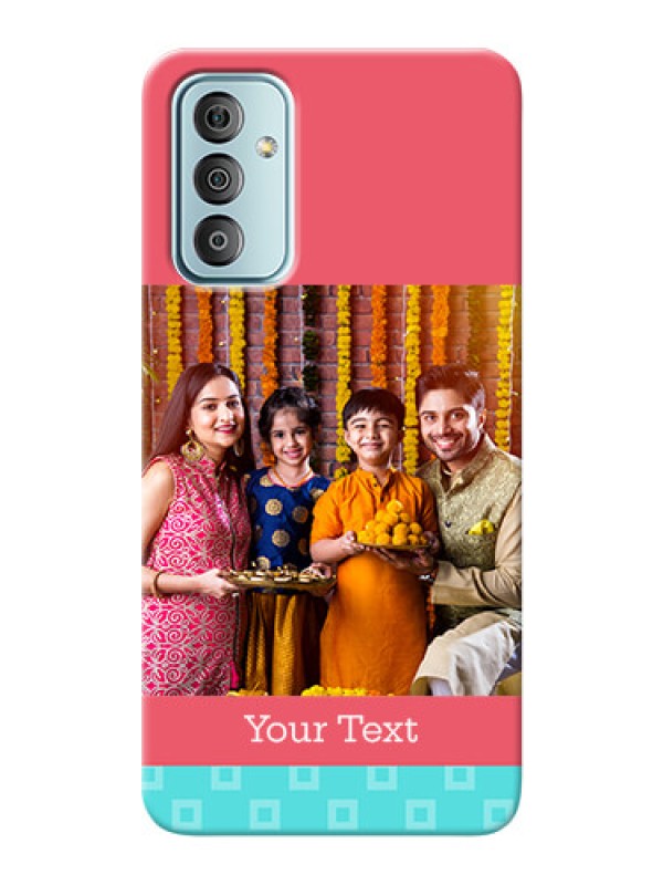 Custom Galaxy F23 Mobile Back Covers: Peach & Blue Color Design