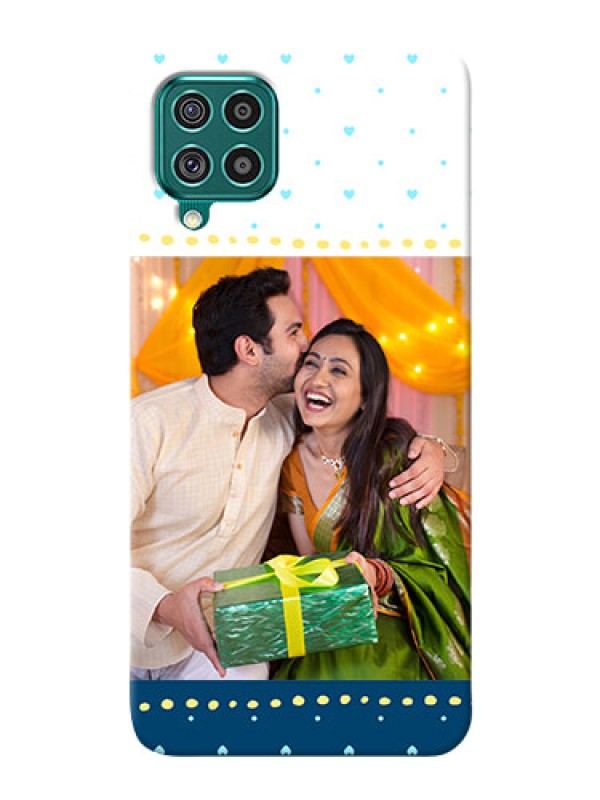 Custom Galaxy F62 Phone Covers: White and Blue Abstract Design