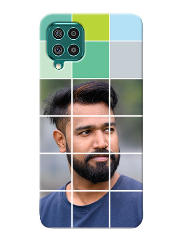 Custom Galaxy F62 personalised phone covers with white box pattern 