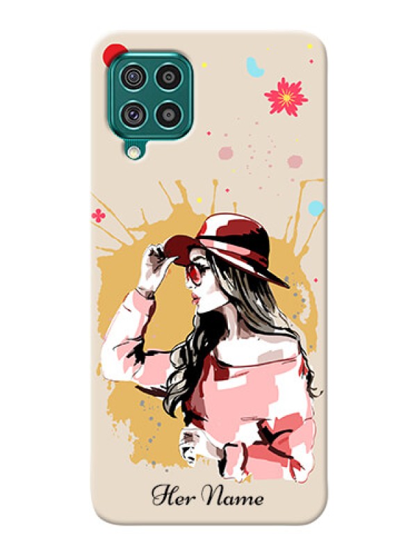 Custom Galaxy F62 Back Covers: Women with pink hat  Design