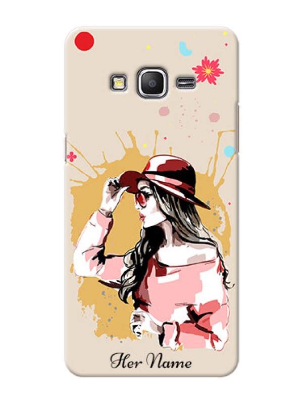 Custom Galaxy Grand Prime Back Covers: Women with pink hat  Design