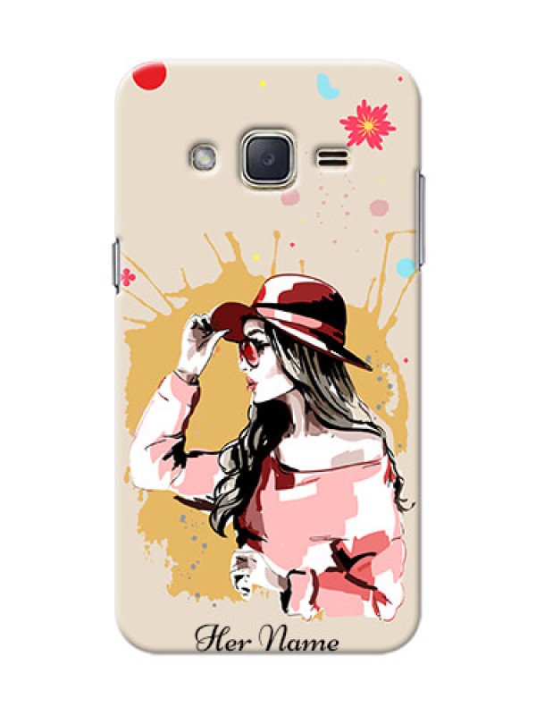 Custom Galaxy J2 (2015) Back Covers: Women with pink hat  Design
