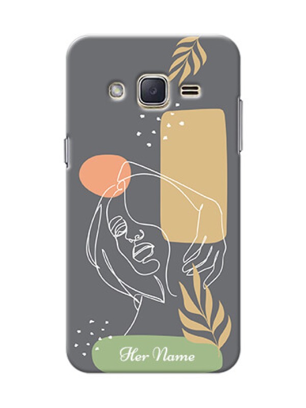 Custom Galaxy J2 (2015) Phone Back Covers: Gazing Woman line art Design