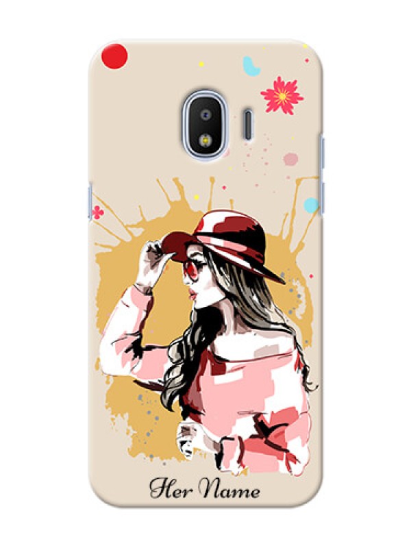 Custom Galaxy J2 2018 Back Covers: Women with pink hat  Design