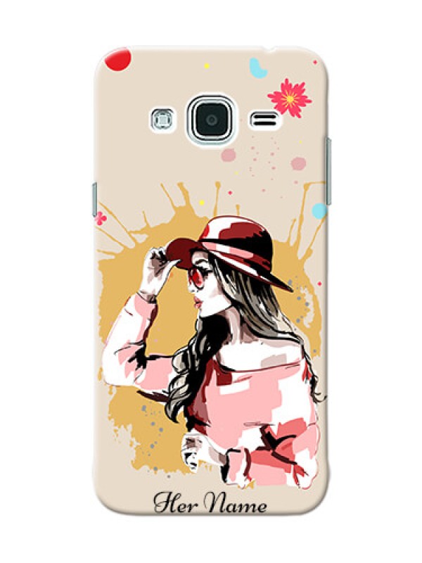 Custom Galaxy J3 Back Covers: Women with pink hat  Design