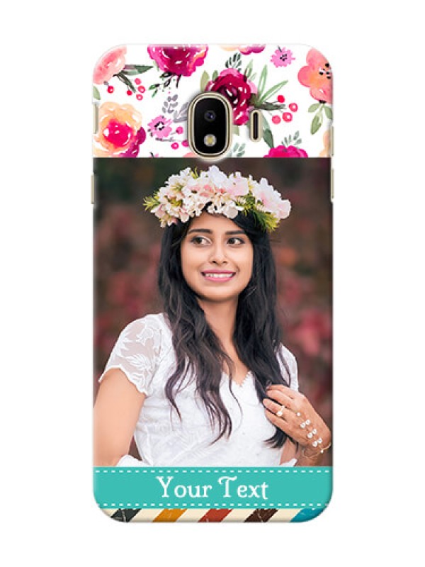 Custom Samsung Galaxy J4 (2018) watercolour floral with retro lines pattern Design