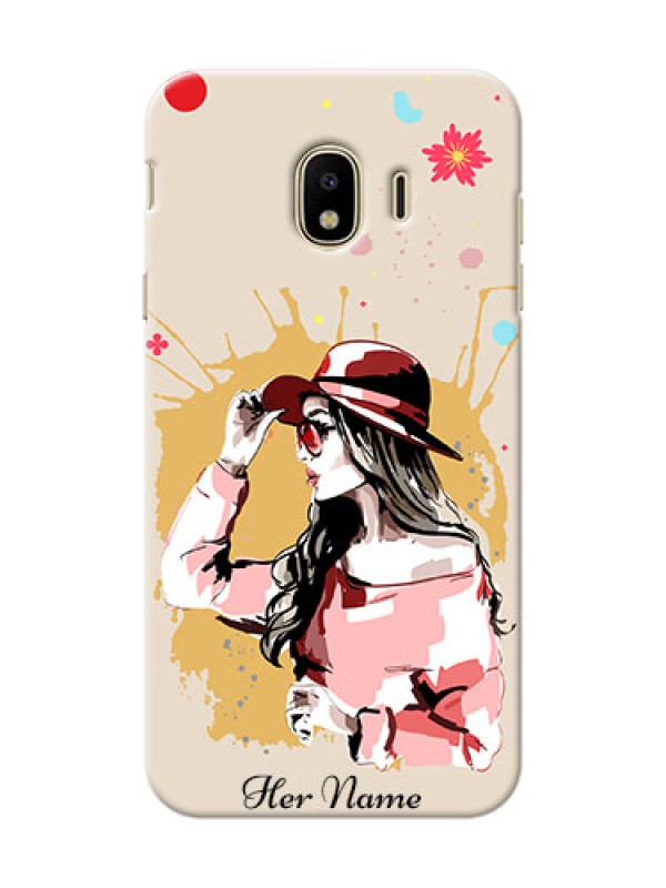 Custom Galaxy J4 (2018) Back Covers: Women with pink hat  Design