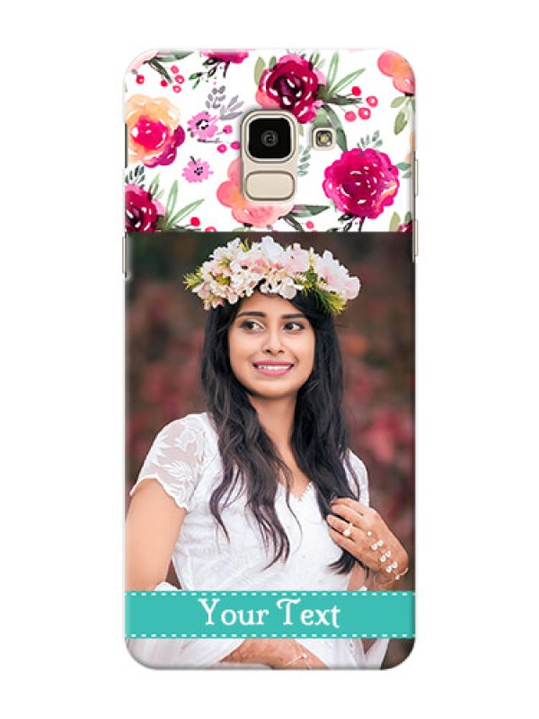 Custom Samsung Galaxy J6 watercolour floral design with retro lines pattern Design