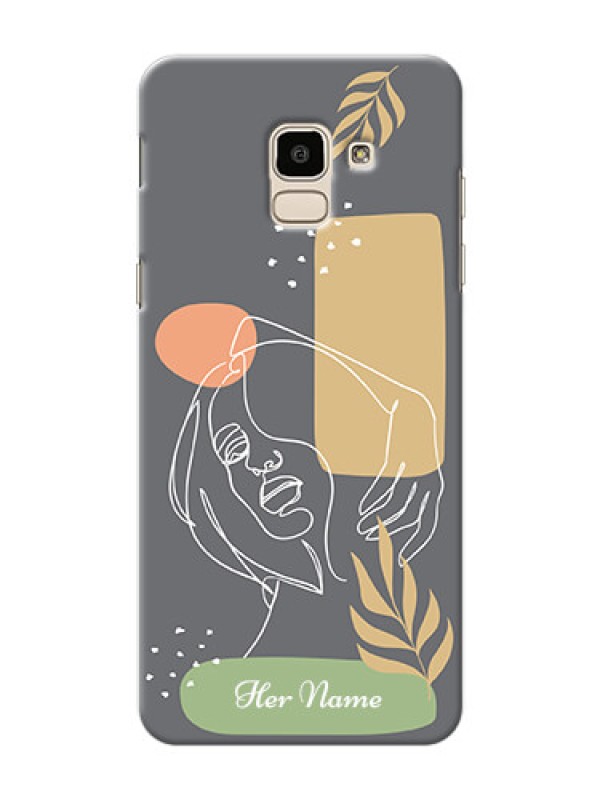 Custom Galaxy J6 Phone Back Covers: Gazing Woman line art Design