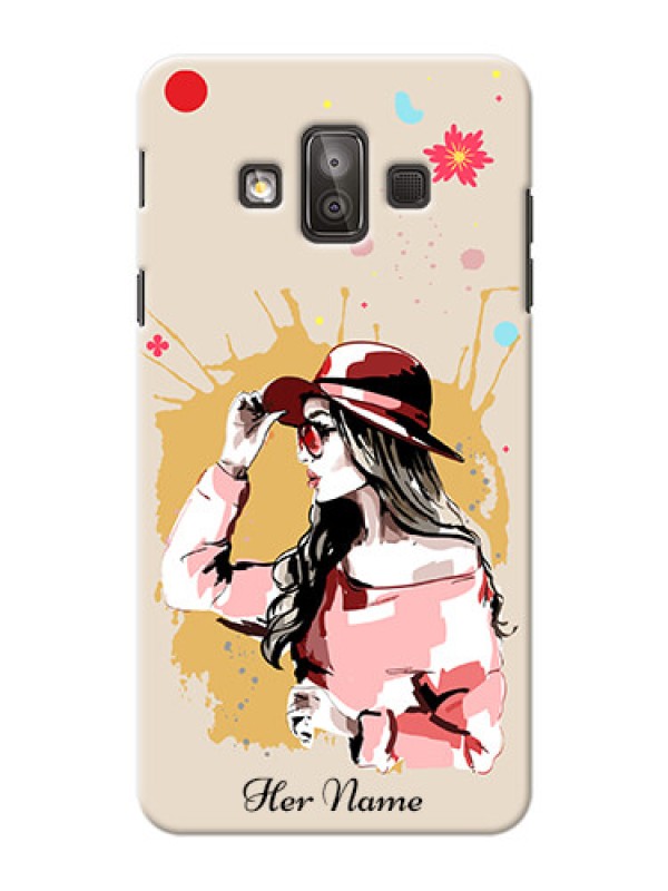 Custom Galaxy J7 Duo Back Covers: Women with pink hat  Design