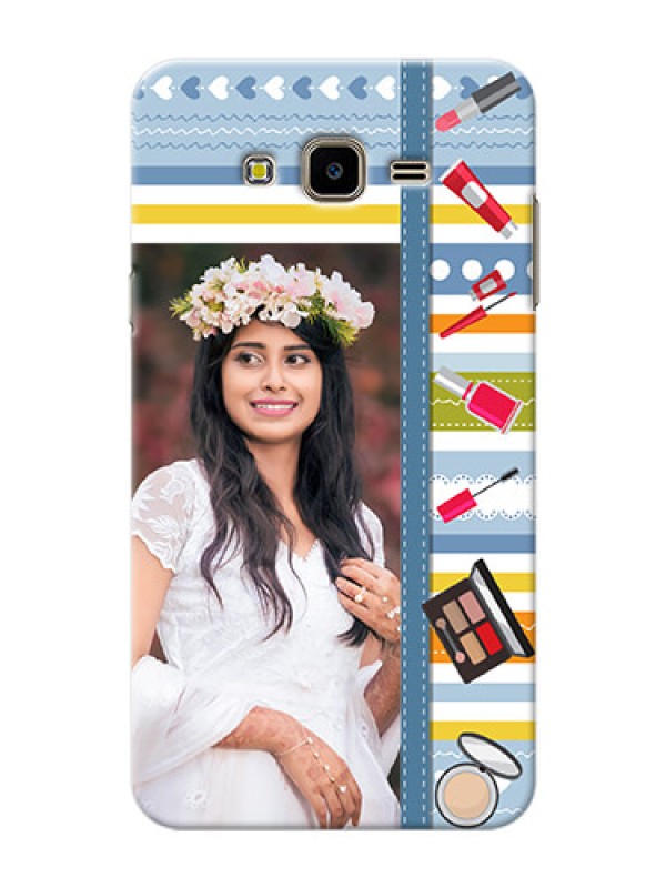 Custom Samsung Galaxy J7 Nxt hand drawn backdrop with makeup icons Design