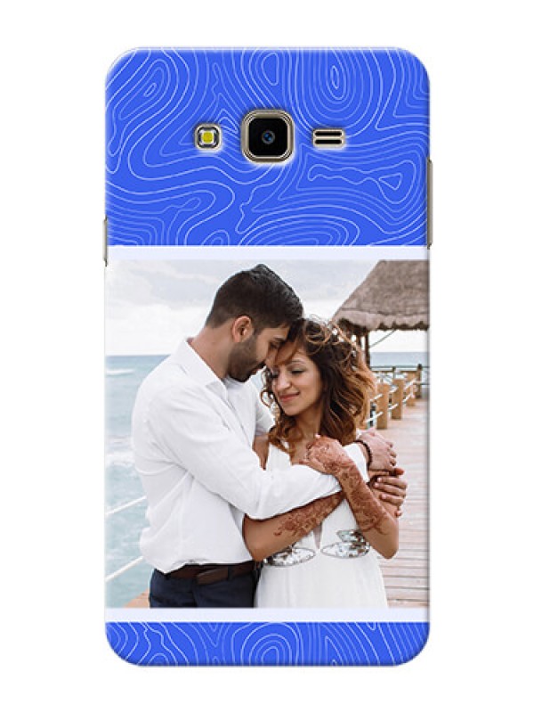 Custom Galaxy J7 Nxt Mobile Back Covers: Curved line art with blue and white Design