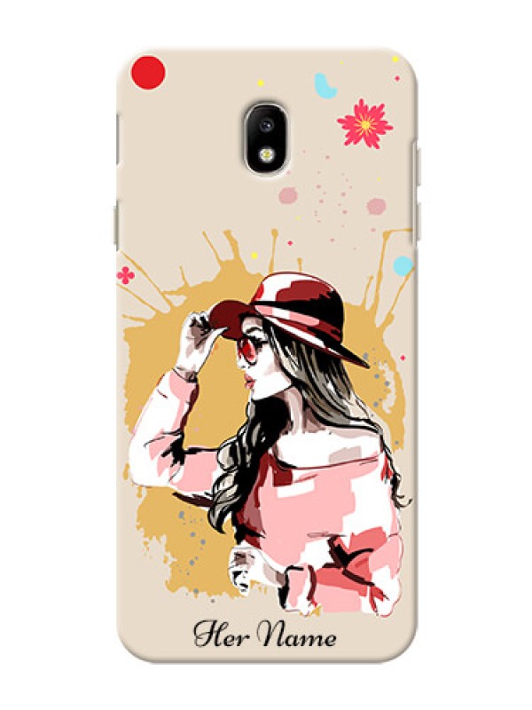Custom Galaxy J7 Pro Back Covers: Women with pink hat  Design