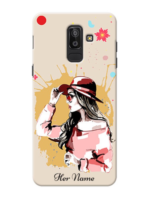 Custom Galaxy J8 Back Covers: Women with pink hat  Design