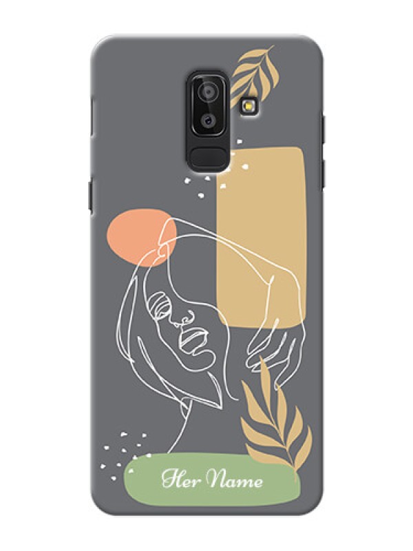 Custom Galaxy J8 Phone Back Covers: Gazing Woman line art Design