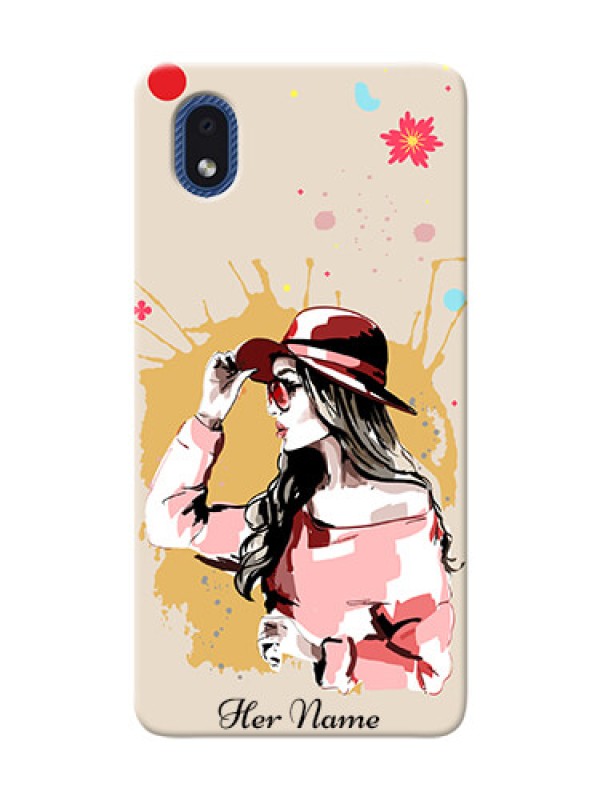 Custom Galaxy M01 Core Back Covers: Women with pink hat  Design