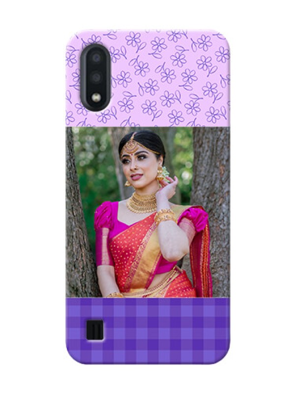 Custom Galaxy M01 Mobile Cases: Purple Floral Design