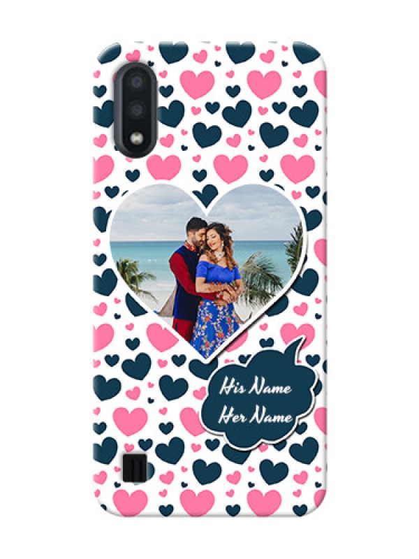 Custom Galaxy M01 Mobile Covers Online: Pink & Blue Heart Design