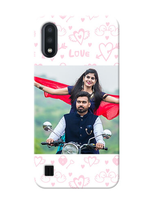 Custom Galaxy M01 personalized phone covers: Pink Flying Heart Design