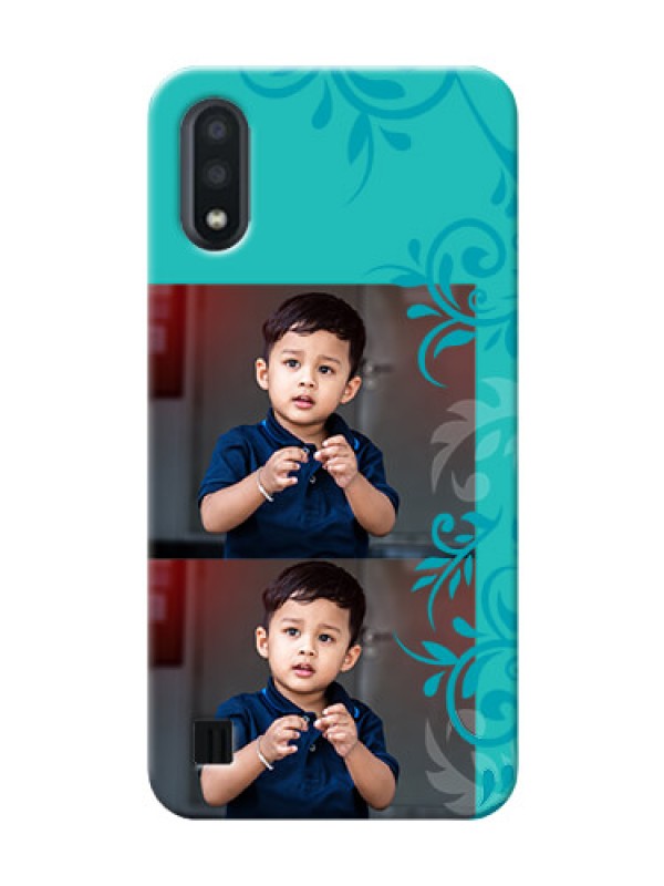 Custom Galaxy M01 Mobile Cases with Photo and Green Floral Design 