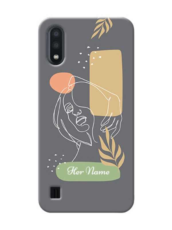 Custom Galaxy M01 Phone Back Covers: Gazing Woman line art Design