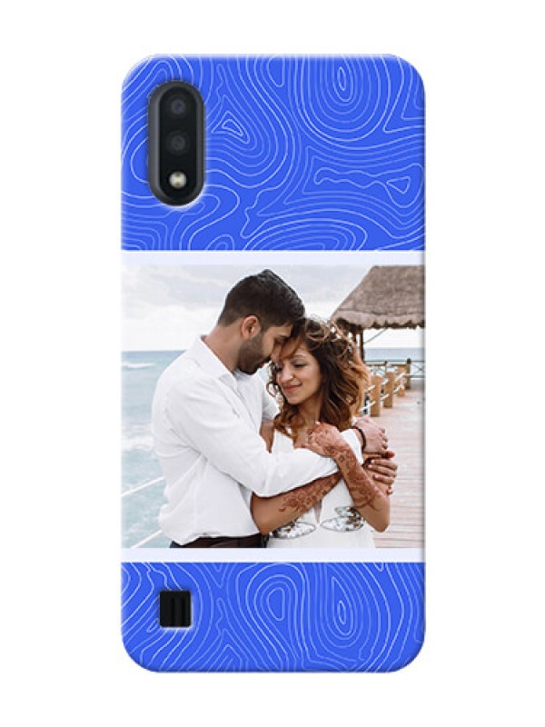 Custom Galaxy M01 Mobile Back Covers: Curved line art with blue and white Design