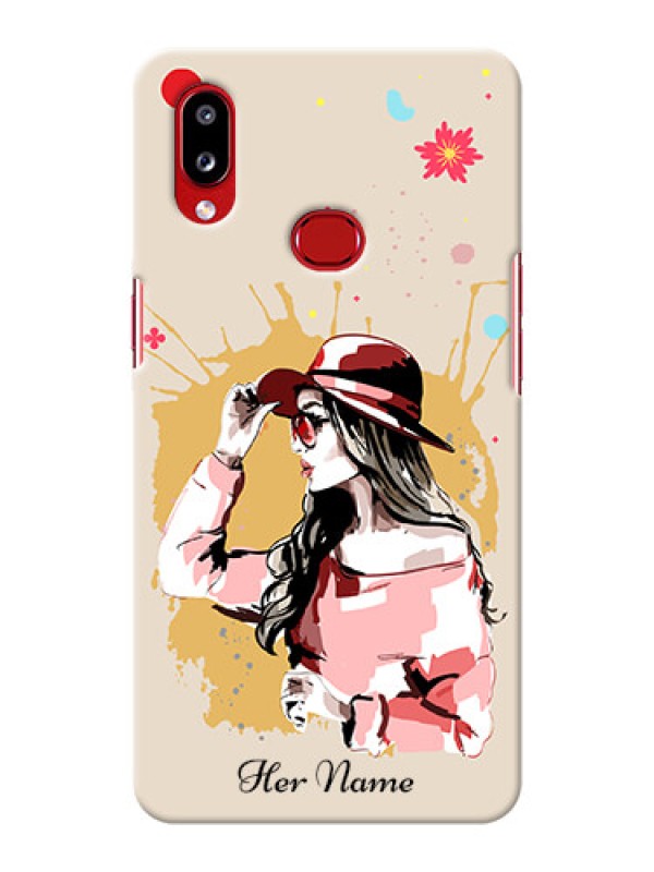 Custom Galaxy M01S Back Covers: Women with pink hat  Design