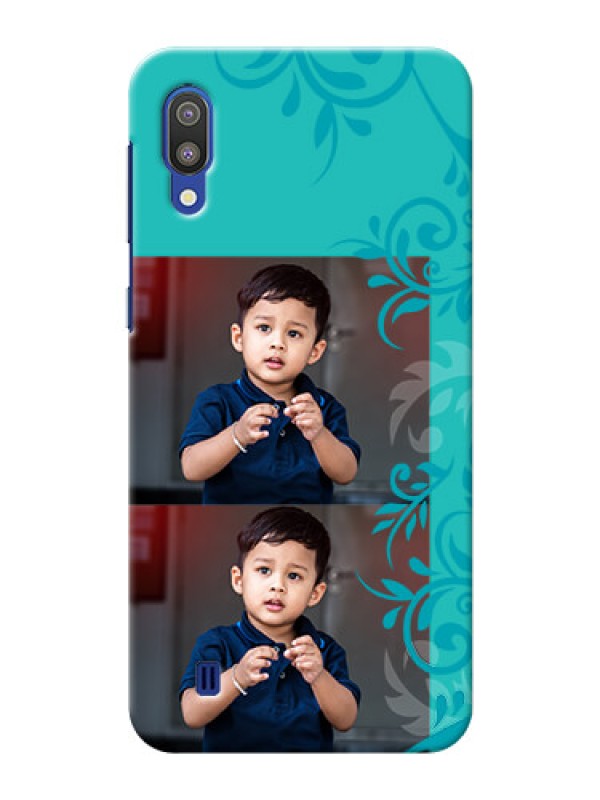 Custom Samsung Galaxy M10 Mobile Cases with Photo and Green Floral Design 
