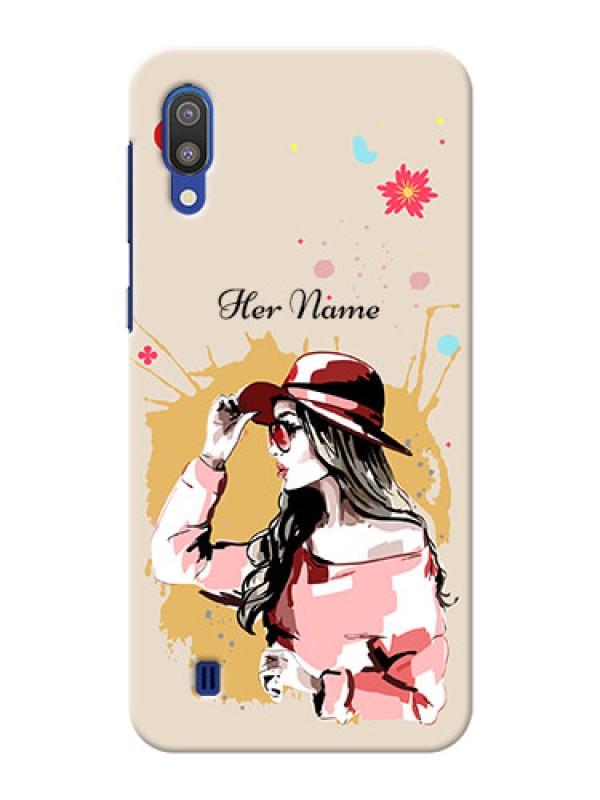 Custom Galaxy M10 Back Covers: Women with pink hat  Design