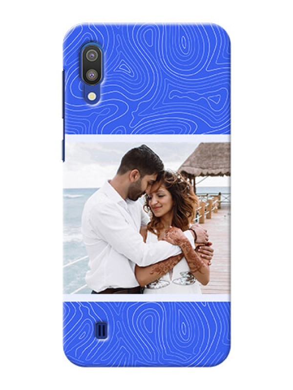 Custom Galaxy M10 Mobile Back Covers: Curved line art with blue and white Design